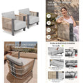 3 Piece Patio Furniture Set, Wicker Rattan Outdoor Patio Conversation Furniture Set with Cushions, Glass Top Coffee Table, Deep