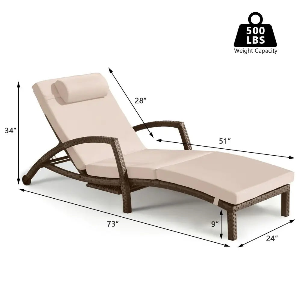 Chaise Lounge Chairs Set of 2 Wicker Pool Lounge Chairs Outdoor with 5 Adjustable Back Amp Removable Cushion Amp Tray Tanning C