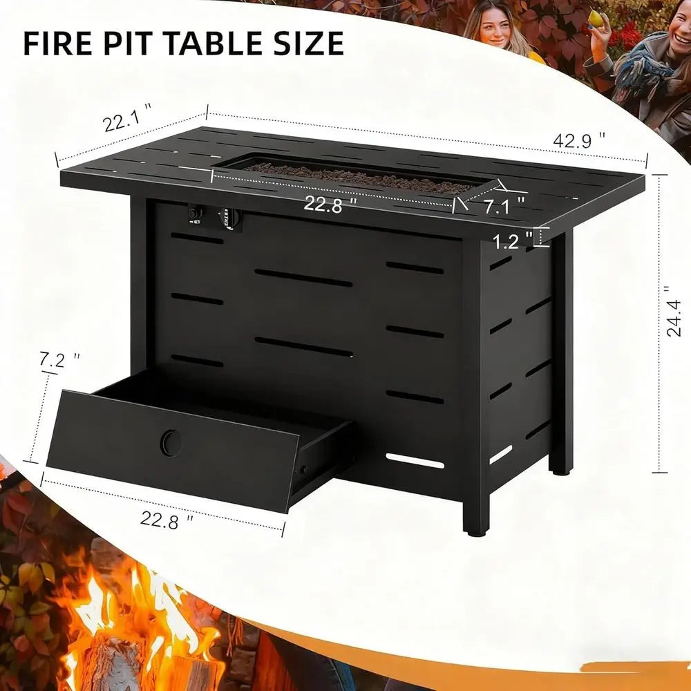 4-Piece Outdoor Patio Furniture Set with 43 Propane Gas Fire Pit Table, Wicker Sectional Sofa for Backyard, Poolside, Garden (Be