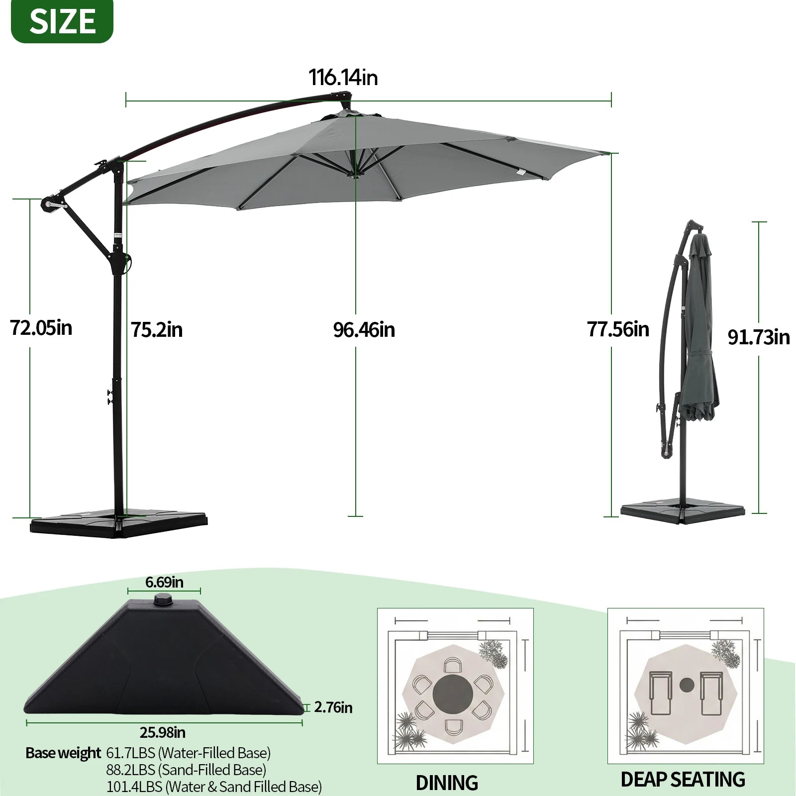 10FT Cantilever Patio Umbrella with Base – Outdoor Offset Umbrella with UV Protection