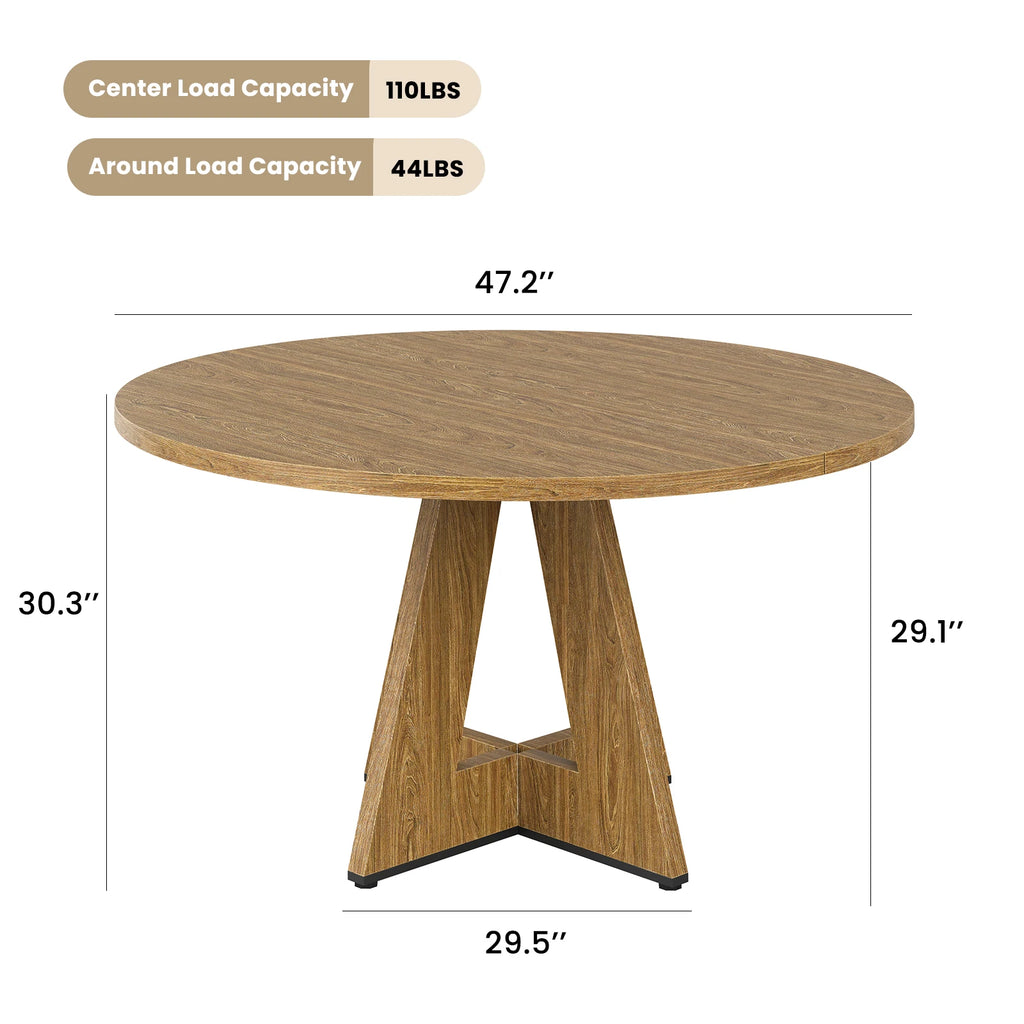47" round Dining Table for 4-7, Modern Wood Table with Sturdy Metal Base, Large round Kitchen & Dinner Table, Easy Assembly