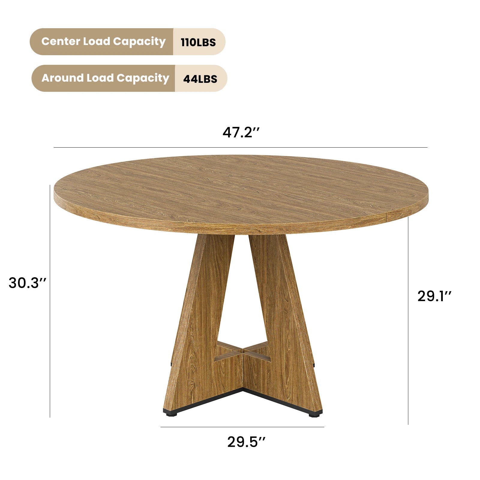 47" round Dining Table for 4-7, Modern Wood Table with Sturdy Metal Base, Large round Kitchen & Dinner Table, Easy Assembly