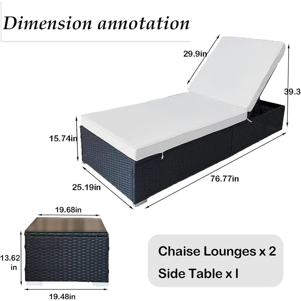 2-Piece Weather-Resistant Wicker Lounge Chair Set with Side Table & Adjustable Backrests – White