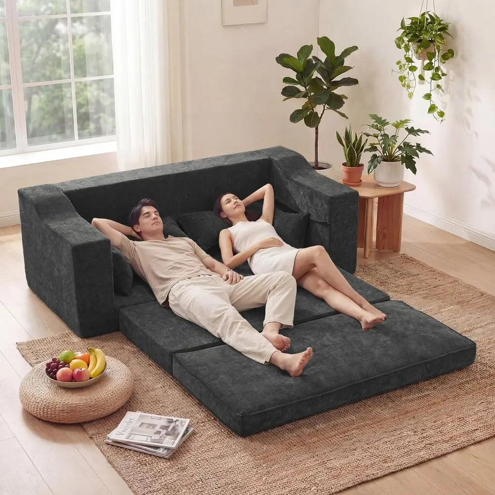 70 Oversized Loveseat Sofa Couch, 3 in 1 Boneless Couch with 4 Pillows, Convertible Sofa Bed Pull Out Couch for Living Room Apa