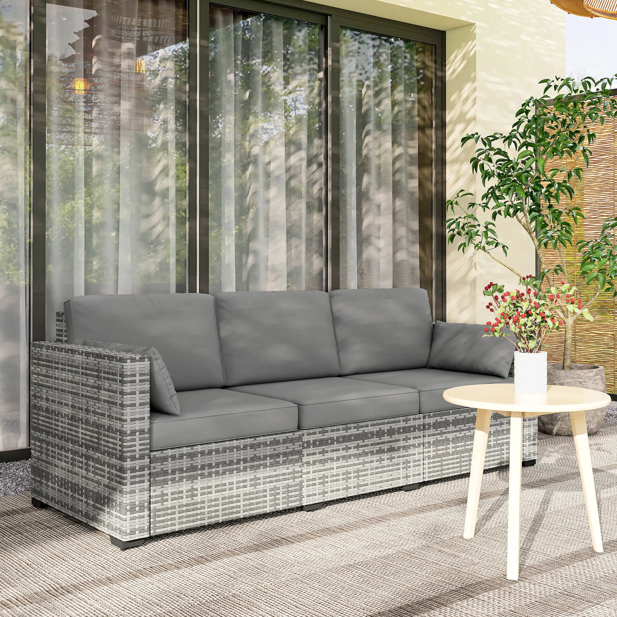 Wicker Patio Couch, Pe Rattan 3-Seat Sofa, Outdoor Furniture with Deep Seating, Cushions, Steel Frame, Gray