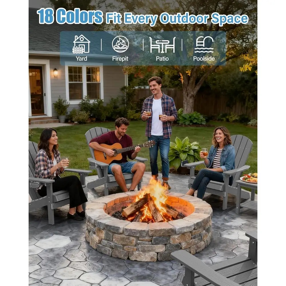 Set of 4 Outdoor Adirondack Chairs – Grey Weather-Resistant Patio Seating