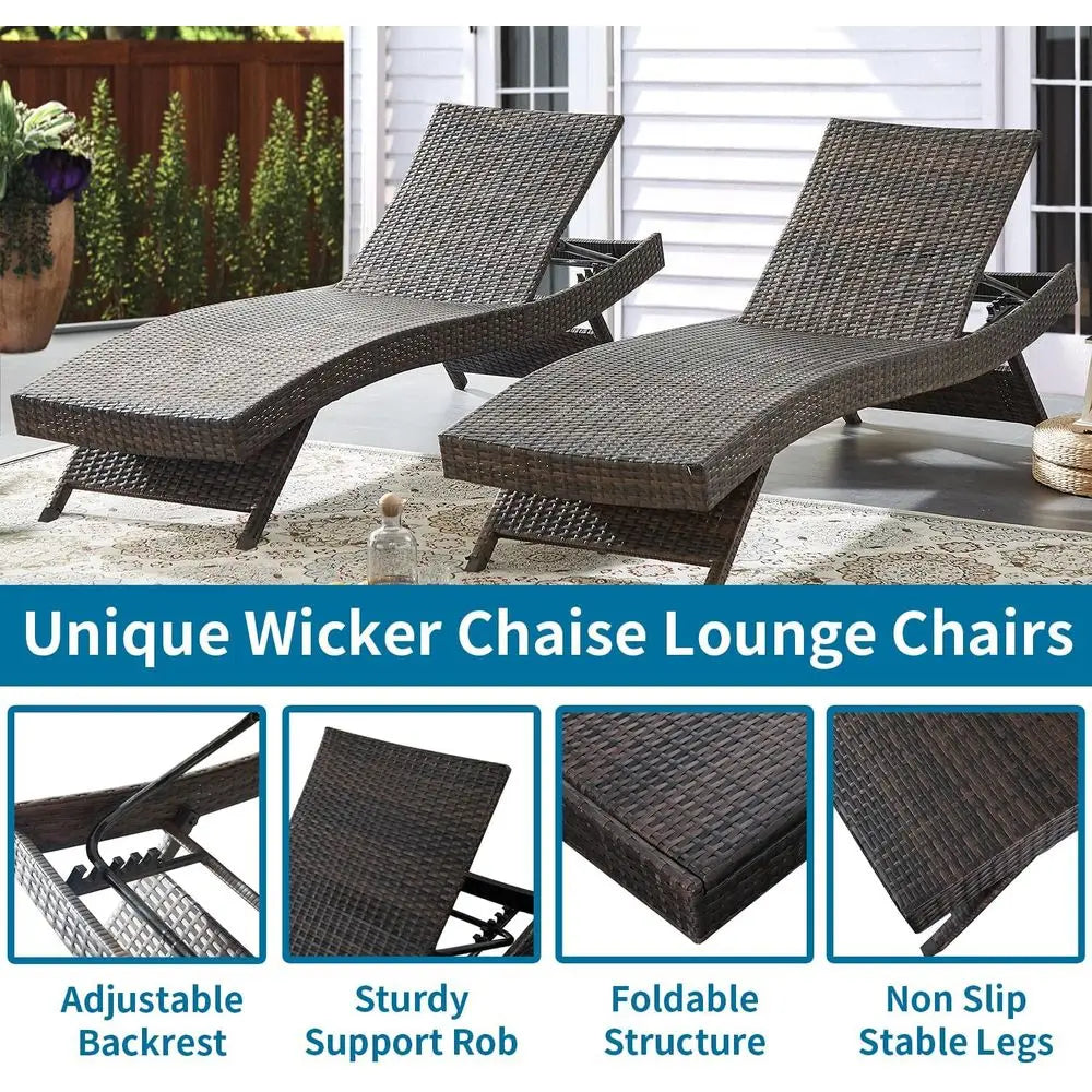 Adjustable Backrest Chaise Lounge Set of 4 with Side Table for Outdoor Patio & Poolside Relaxation
