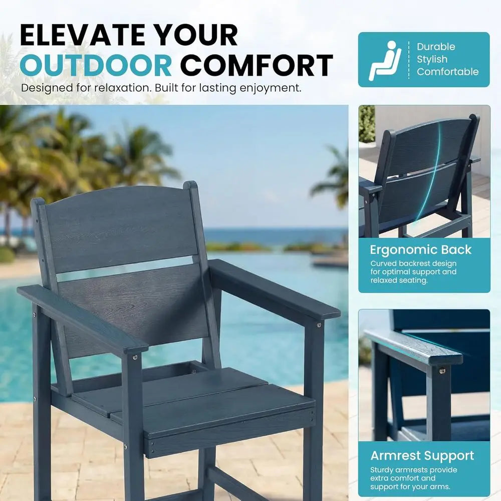 3-Piece Outdoor Patio Bar Set with 2 Chairs, HDPE Weather-Resistant Furniture, Ideal for Balcony, Deck, or Garden, Deep Blue