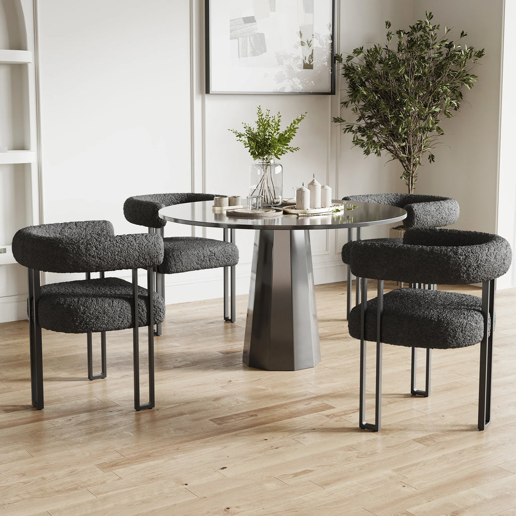 Upholstered Dining Arm Chairs Set of 2, Modern Cushioned Accent Chairs with Metal Frame