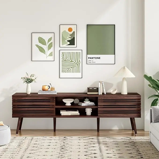 Mid Century Modern TV Stand for Tvs up to 70", Wood Media Console with Storage & Cable Management for Living Room
