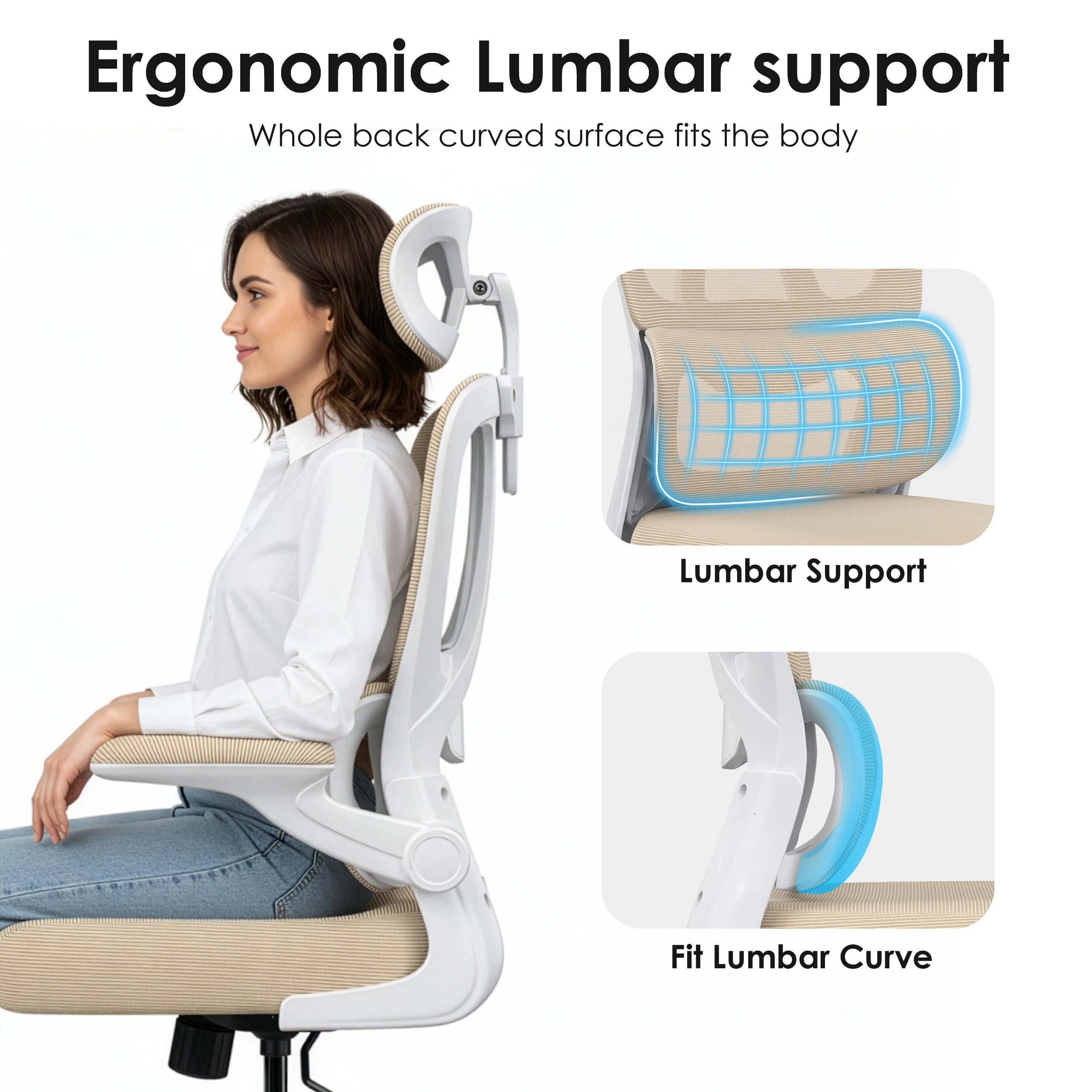 Ergonomic Office Chair, Home Office Desk Chair with Lumbar Support & Headrest, High Back Computer Chair for Work, Study