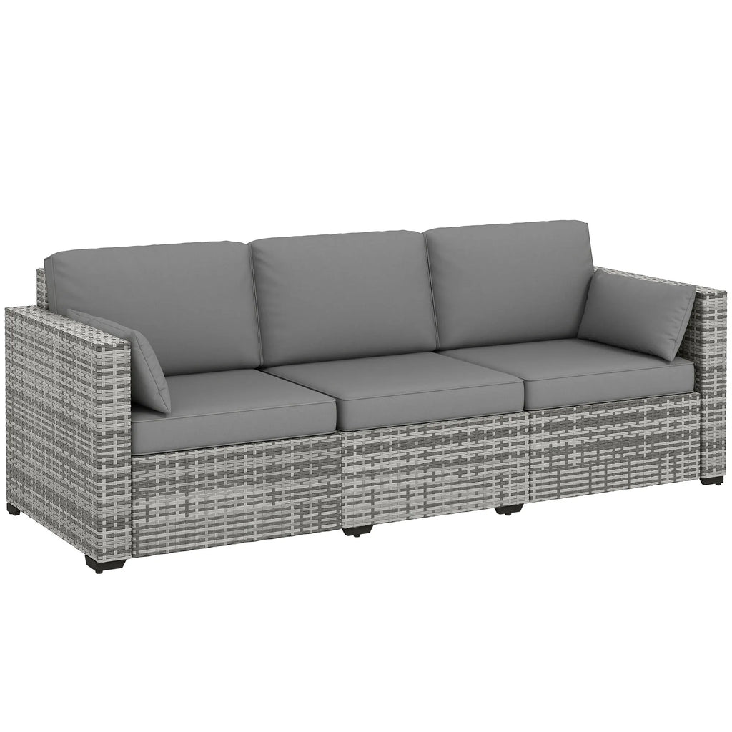 Wicker Patio Couch, Pe Rattan 3-Seat Sofa, Outdoor Furniture with Deep Seating, Cushions, Steel Frame, Gray