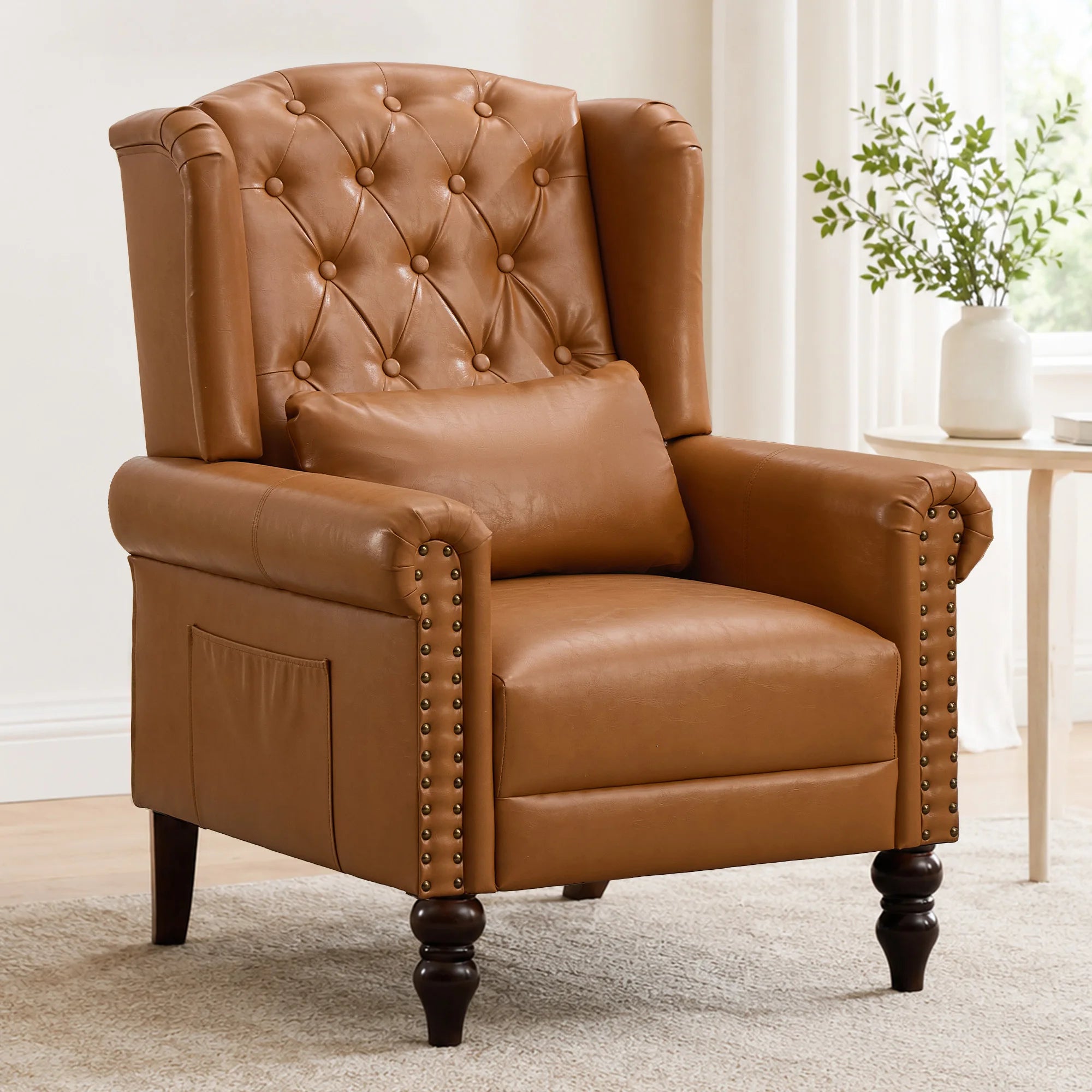 Vintage Floral Wingback Club Accent Chair with Arms Mid-Century Modern Armchair Fabric Upholstered Mid Back Single Sofa Chair for Home
