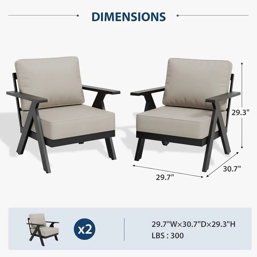 2-Piece Outdoor Metal Patio Furniture Set with Cushions, Weather-Resistant Armchairs for Balcony, Porch, Deck, Black/Beige