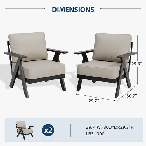 2-Piece Outdoor Metal Patio Furniture Set with Cushions, Weather-Resistant Armchairs for Balcony, Porch, Deck, Black/Beige