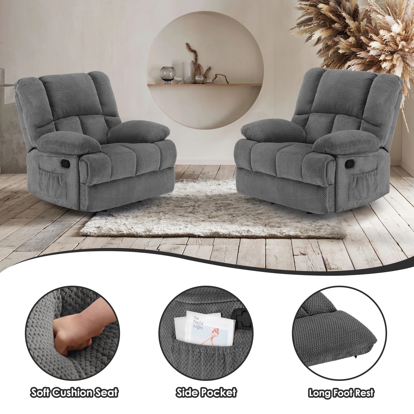 Oversized Rocker Recliner Chair, Upholstered High Back Comfortable & Heavy Duty, for Adults Living Room, Home Theater