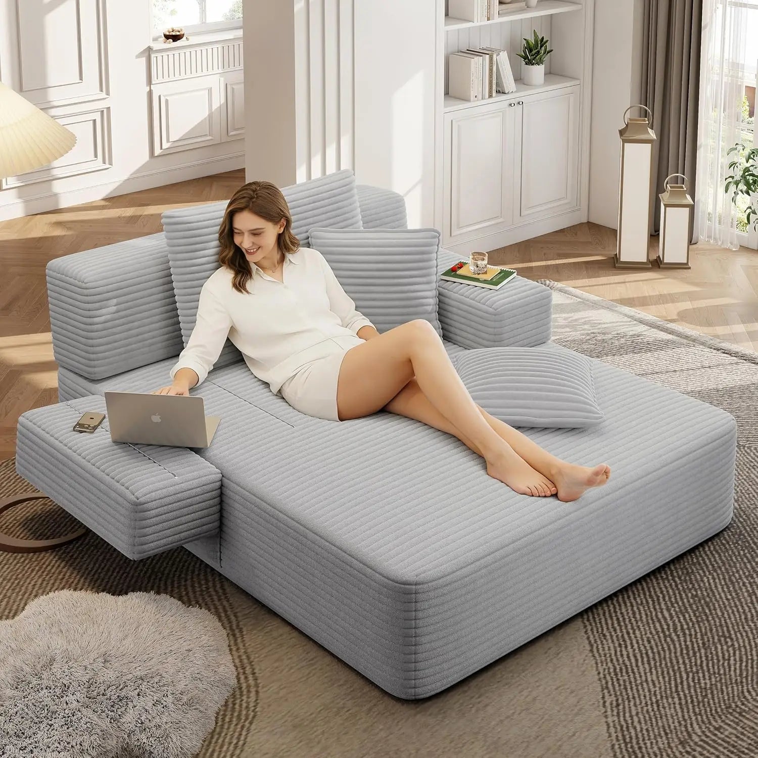 48.5" Convertible Chaise Lounge Chair – Corduroy Sleeper Sofa