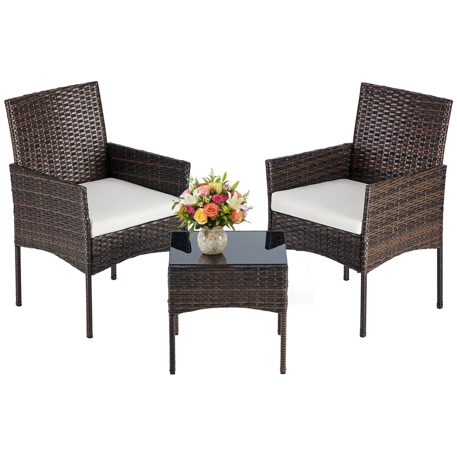 3-Piece Outdoor Patio Furniture Set – All-Weather Rattan Bistro Conversation Set