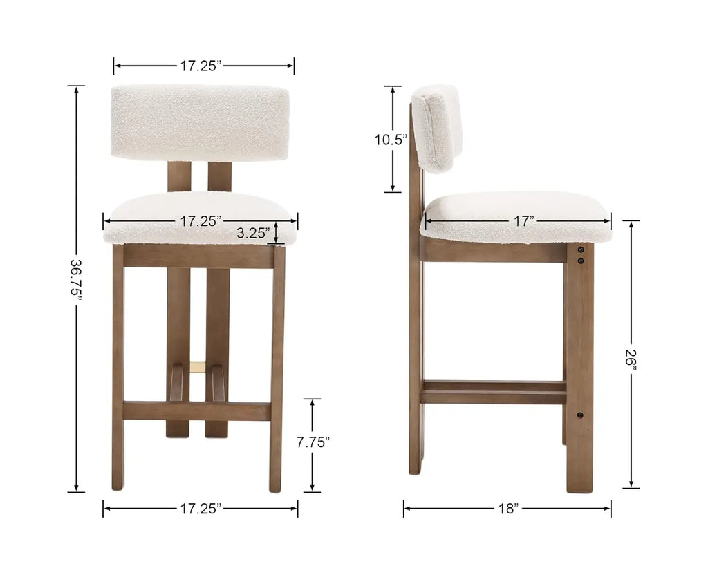 26 Inch Farmhouse Bar Stools Set of 4 Sherpa Upholstered Kitchen Stool Wood Legs Boho Pub Stools with Back Modern, Customized