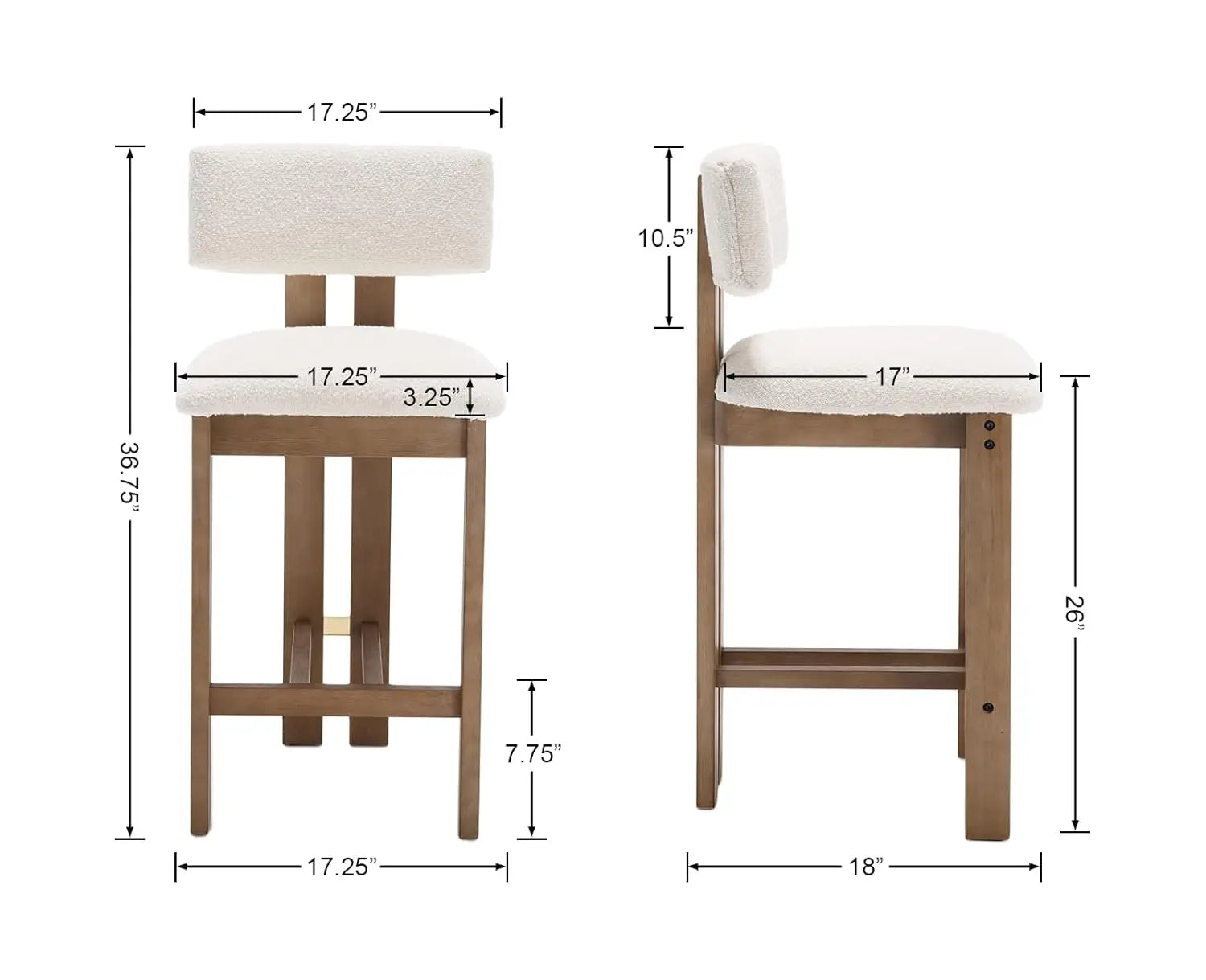 26 Inch Farmhouse Bar Stools Set of 4 Sherpa Upholstered Kitchen Stool Wood Legs Boho Pub Stools with Back Modern, Customized