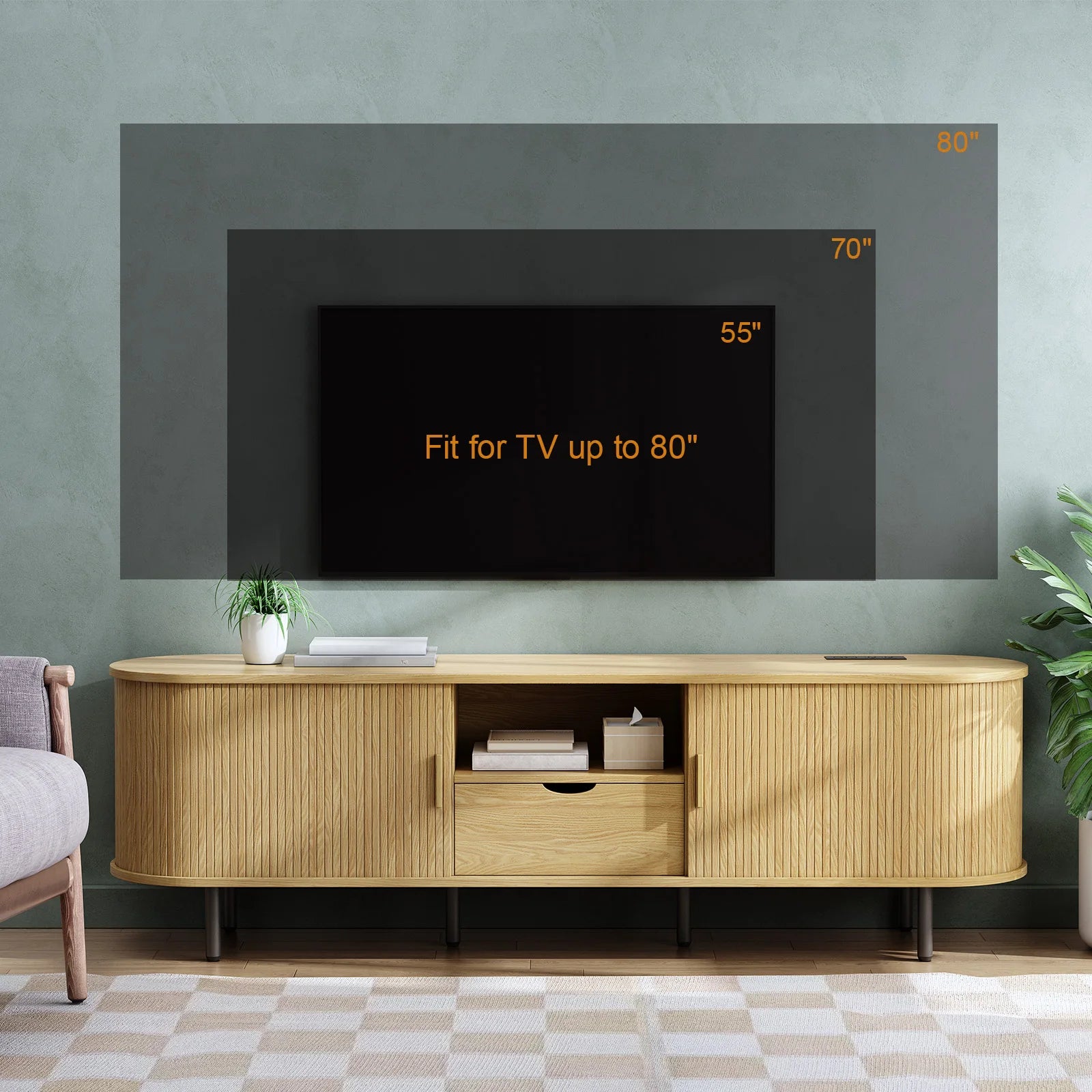 69" TV Stand W/ Power Outlet for Tvs up to 80",Entertainment Center W/ Storage & Drawer,Tv Console W/ Adjustable Shelves
