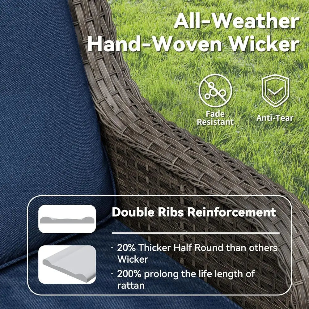 2-Piece Outdoor Wicker Patio Chair Set with Thick Cushions, High Back & Deep Seating – Blue