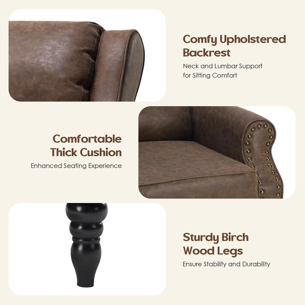 Modern Faux Leather Pushback Recliner Chair, Comfortable Manual Reclining Accent Chair for Living Room, Bedroom