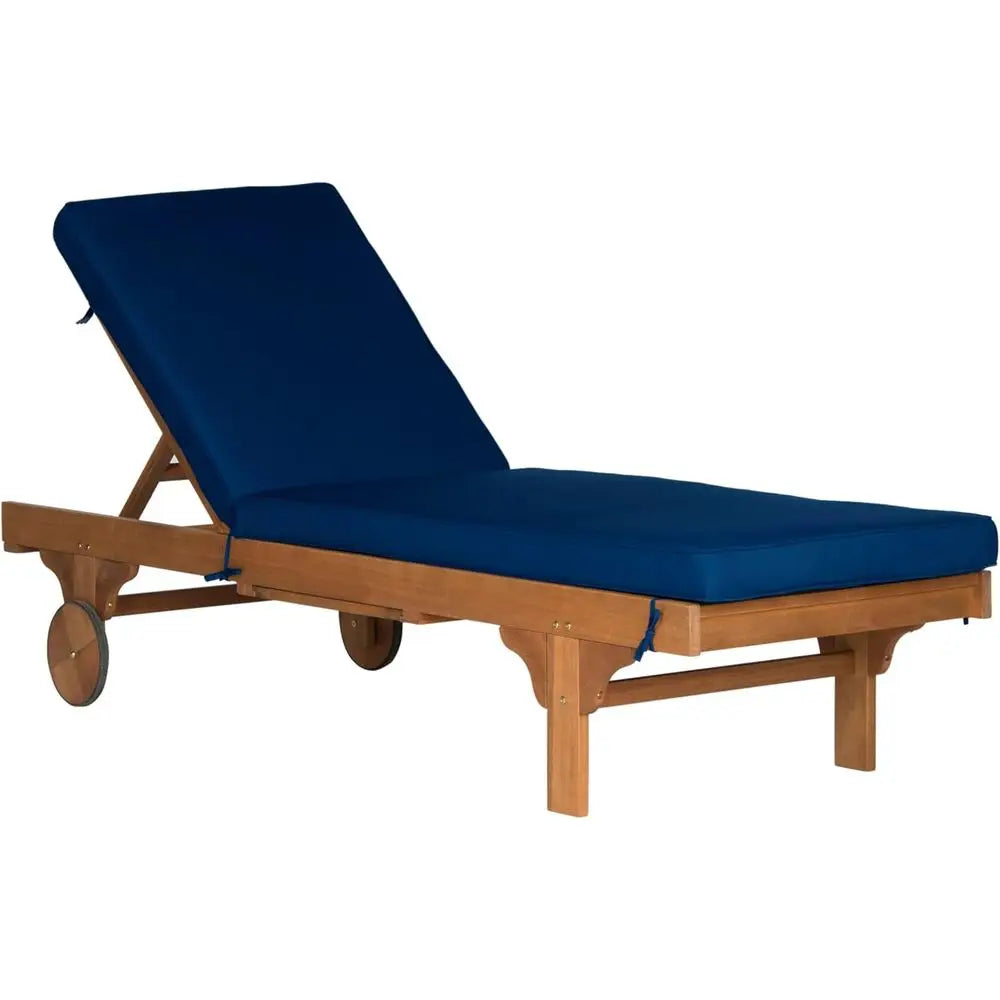 Navy Adjustable Chaise Lounge with Built-In Side Table and Natural Cushion