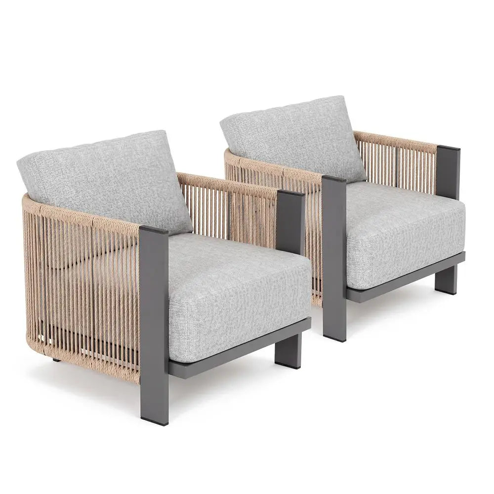 3 Piece Patio Furniture Set, Wicker Rattan Outdoor Patio Conversation Furniture Set with Cushions, Glass Top Coffee Table, Deep