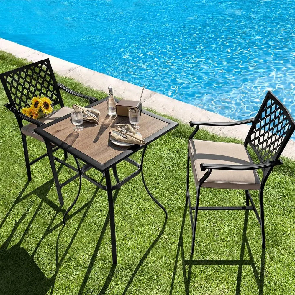 Outdoor Patio Bar Chairs Set of 4 with Cushions, Metal Bistro Style, All-Weather for Garden, Backyard, Porch, Lawn, and Poolside