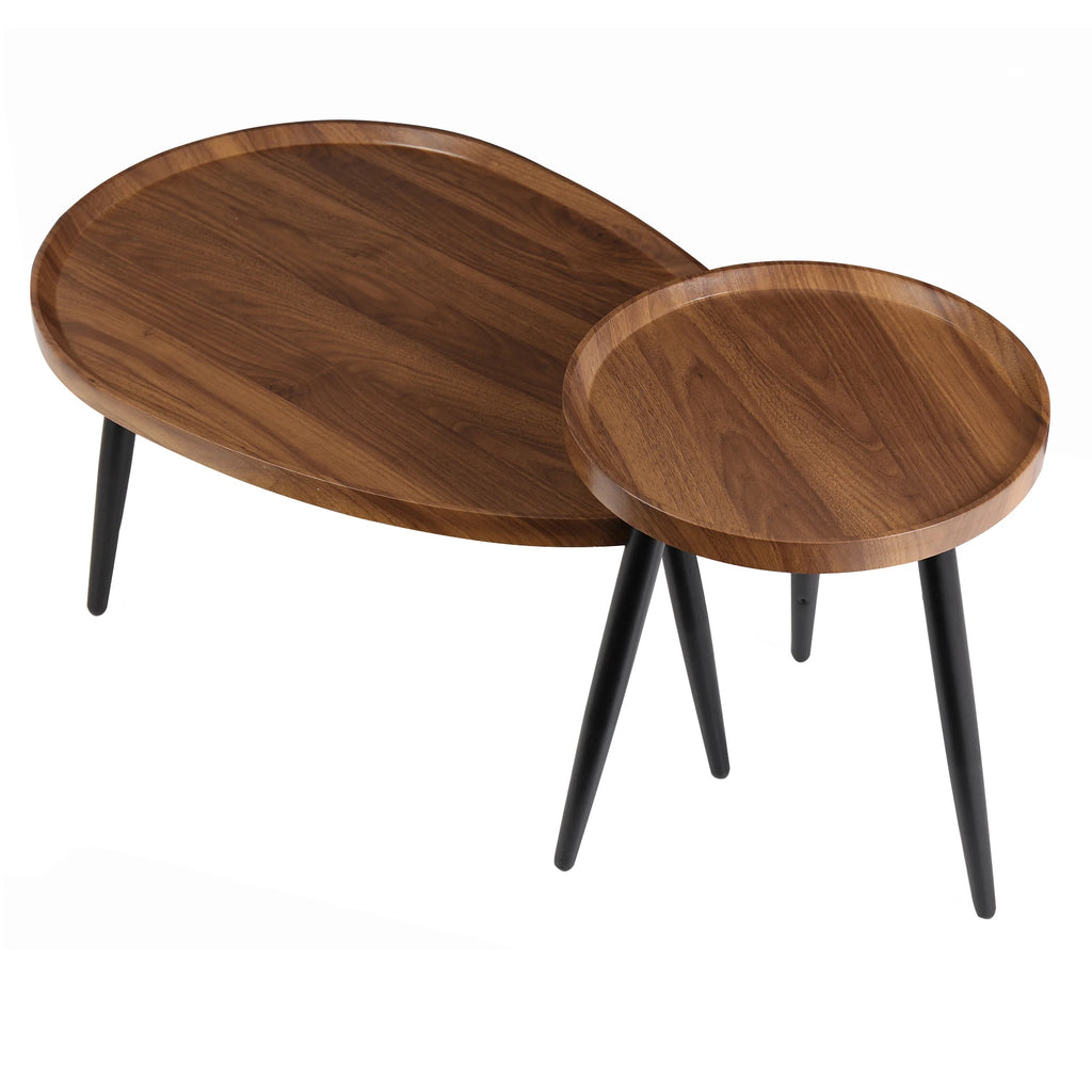Round Coffee Table Set of 2 Rustic for Living Room Modern Nesting Tables for Balcony Office with Wood Table Top and Metal Legs