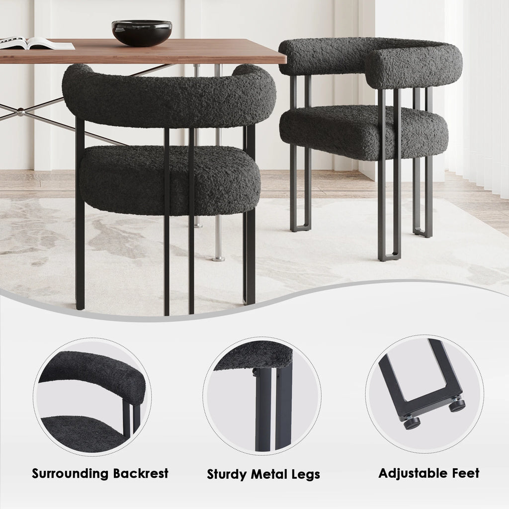 Upholstered Dining Arm Chairs Set of 2, Modern Cushioned Accent Chairs with Metal Frame