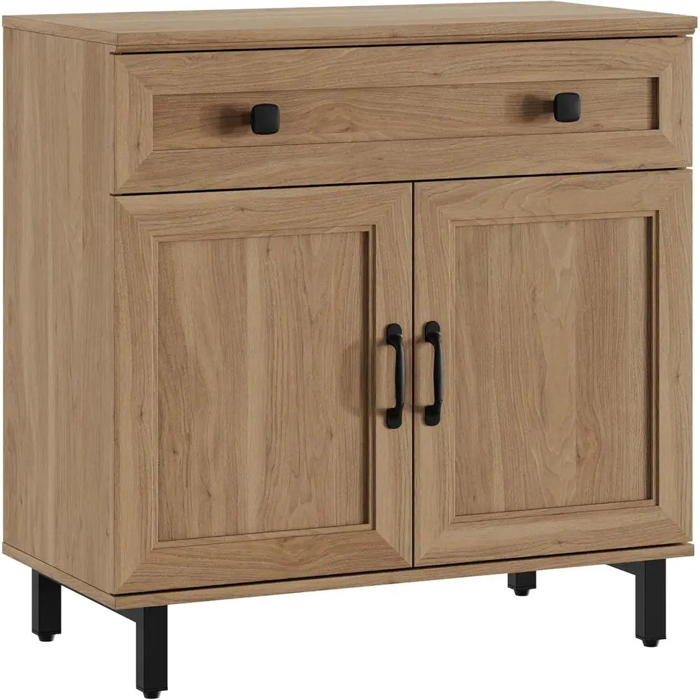 3-In-1 Oak Storage Cabinet with Drawer and Door for Kitchen, Coffee Bar, Living Room