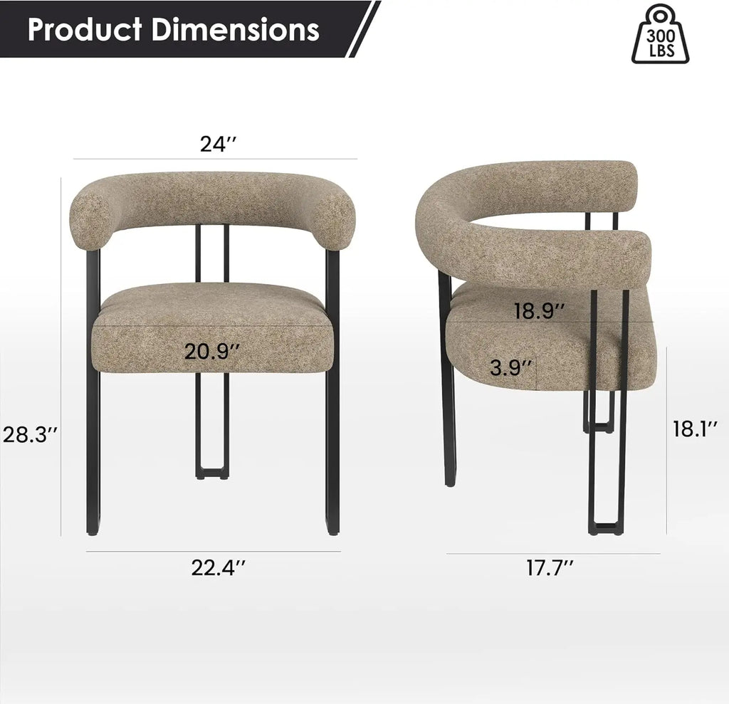 Set of 2 Upholstered Bouclé Dining Arm Chairs, Modern Accent Chairs with Cushioned Seat & Back, for Living Room