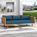 3-Seater Acacia Wood Daybed with Water-Resistant Cushions for Outdoor Patio and Garden, Blue