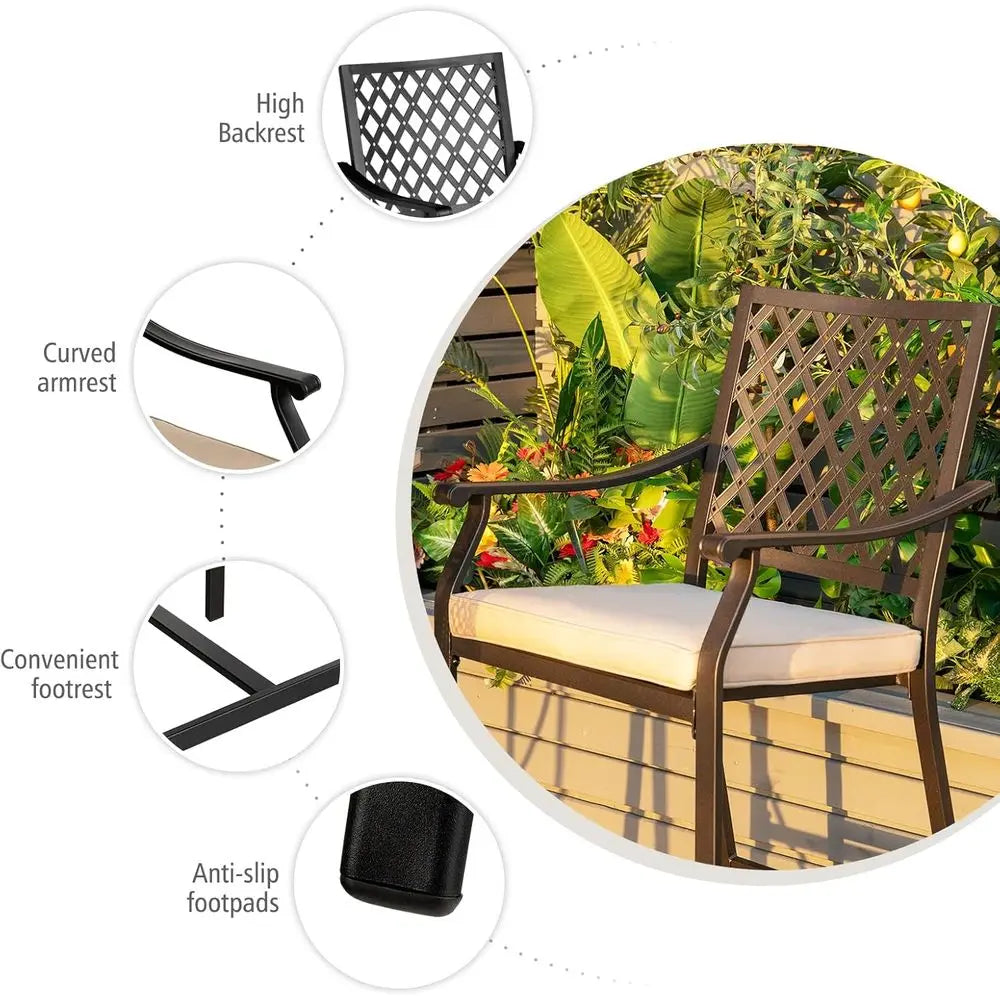 Outdoor Patio Bar Chairs Set of 4 with Cushions, Metal Bistro Style, All-Weather for Garden, Backyard, Porch, Lawn, and Poolside