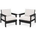 Stylish All-Weather HDPE Outdoor Sofa Set - 2-Piece Patio Furniture with Elegant Black Chairs and Comfortable Khaki Cushions