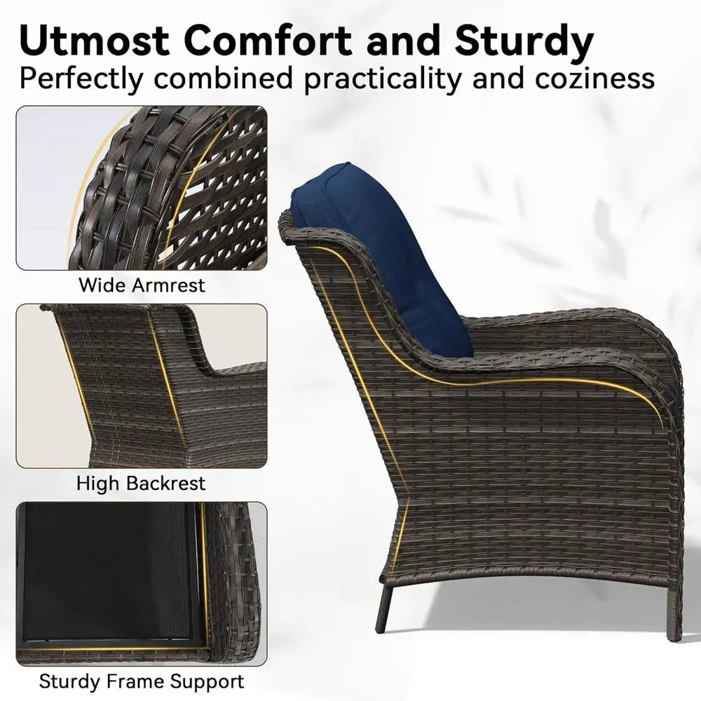 2-Piece Outdoor Wicker Patio Chair Set with Thick Cushions, High Back & Deep Seating – Blue