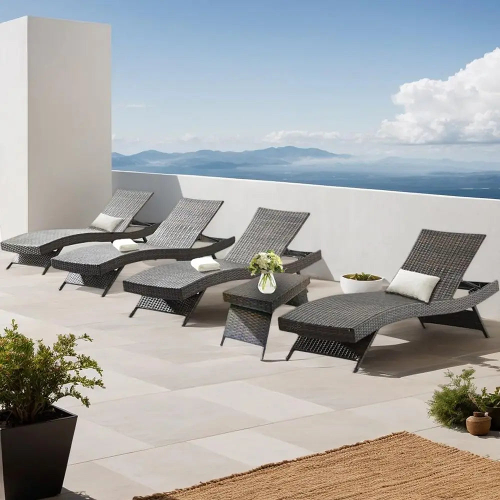 Adjustable Backrest Chaise Lounge Set of 4 with Side Table for Outdoor Patio & Poolside Relaxation