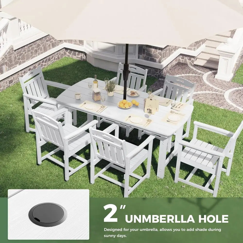 Weather-Resistant 7-Piece Patio Dining Set with Table & 6 Chairs – White