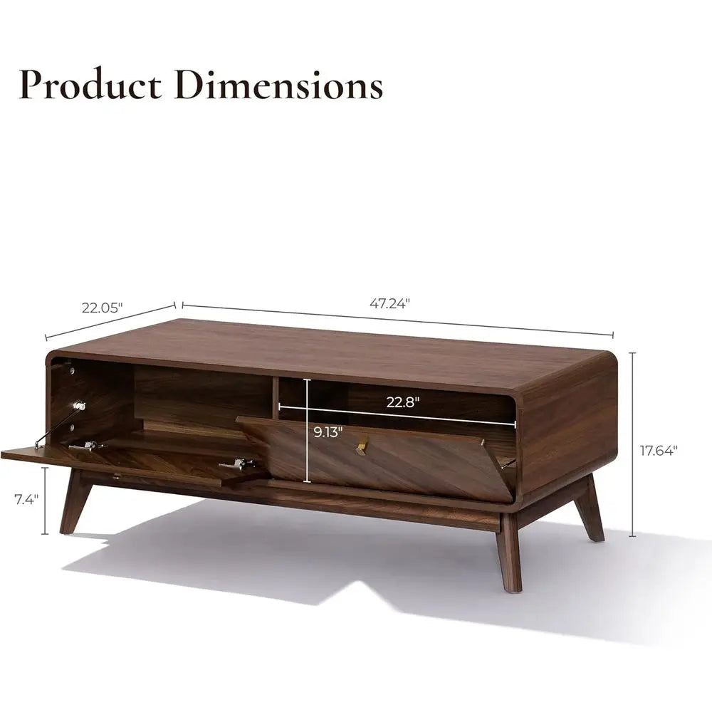 47" Mid-Century Modern Coffee Table with Storage & Live Edge Wood Design