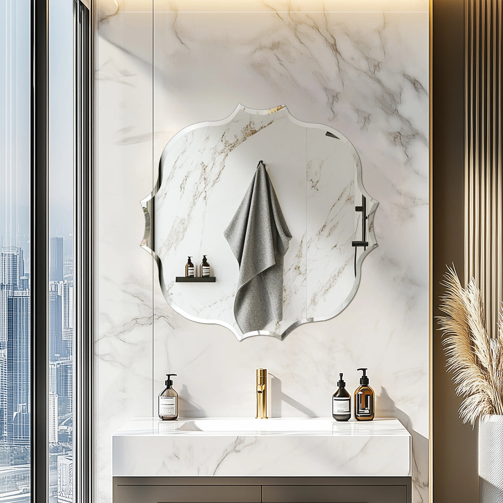 Frameless Silver Square Wall Hanging Mirror, Elegant Beveled Edges Frameless Wall Hanging Mirror, Modern Accent Decor