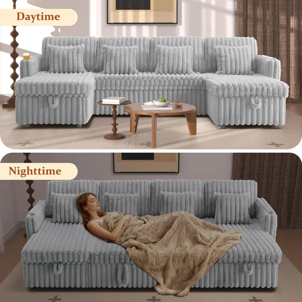 Convertible Floor Sofa Bed, Boneless Corduroy Sleeper Sofa with Side Pocket, 5In1 Foldable Couch for Living Room, Bedroom. No A