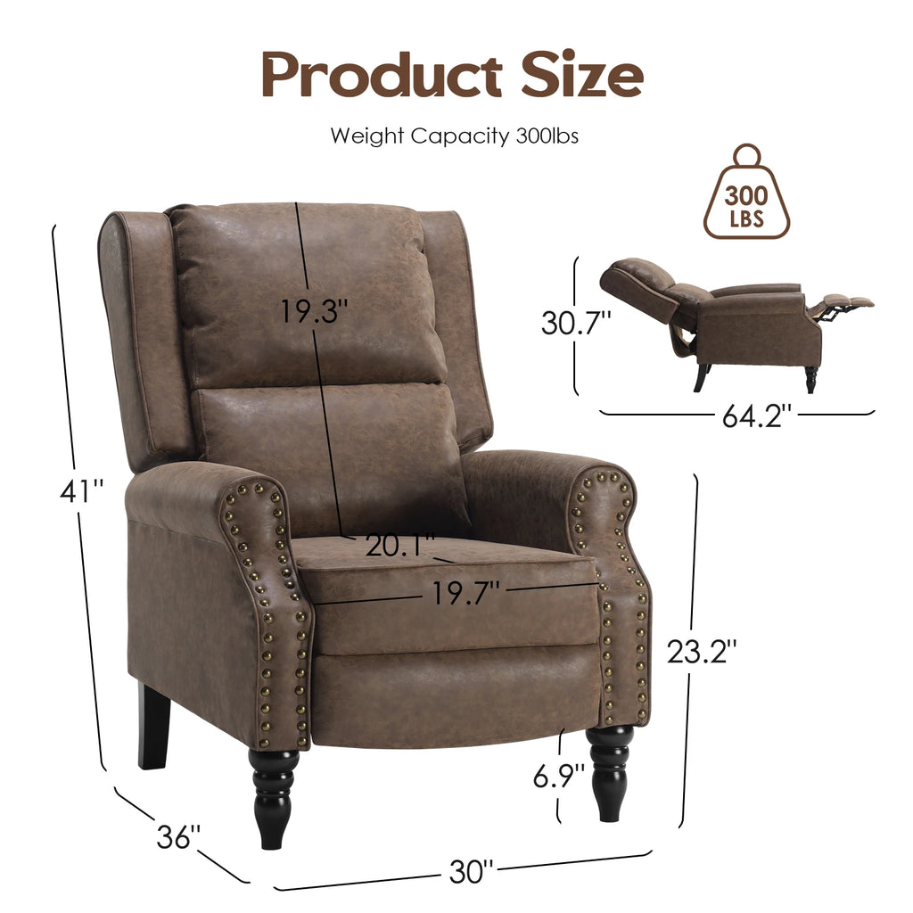 Modern Faux Leather Pushback Recliner Chair, Comfortable Manual Reclining Accent Chair for Living Room, Bedroom