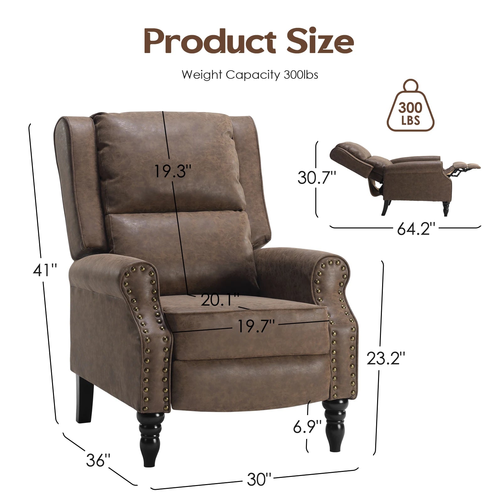 Modern Faux Leather Pushback Recliner Chair, Comfortable Manual Reclining Accent Chair for Living Room, Bedroom