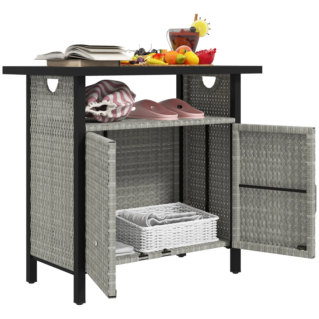 Outdoor Pool Towel Storage Cabinet Organizer, Pool Valet with Cabinet Gray