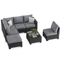 Farini Patio Sectional Sofa Set, Outdoor Furniture with Ottoman, Water/Oil/Stain-Resistant Fabric, Dark Gray Cushion + Gray Wick
