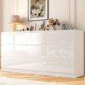 70 Inch Wide High Gloss White Chest of Drawers with Power Outlet for Large Storage in Bedroom