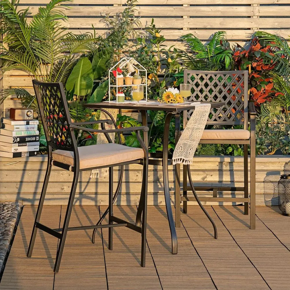 Outdoor Patio Bar Chairs Set of 4 with Cushions, Metal Bistro Style, All-Weather for Garden, Backyard, Porch, Lawn, and Poolside