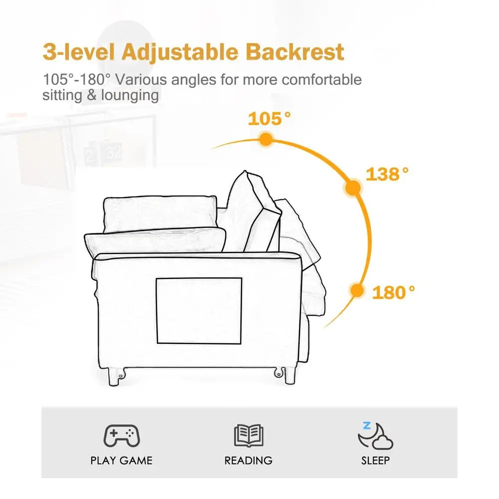 Pull Out Couch Bed Amp Sleeper Sofa, 3In1 Convertible Sofa Bed with Adjustable Backrest, Storage Pockets, Armrests Amp Pillows